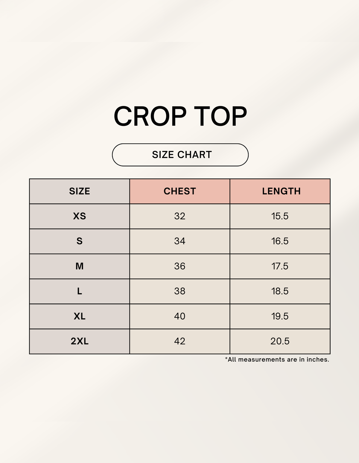 Box of Cats Crop Top size chart