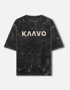 Kaavo acid-wash oversized tee in Black, front with print