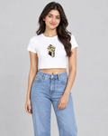Box of Cats Crop Top in White on model, front view