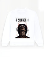 Silence Sweatshirt in White, front with print