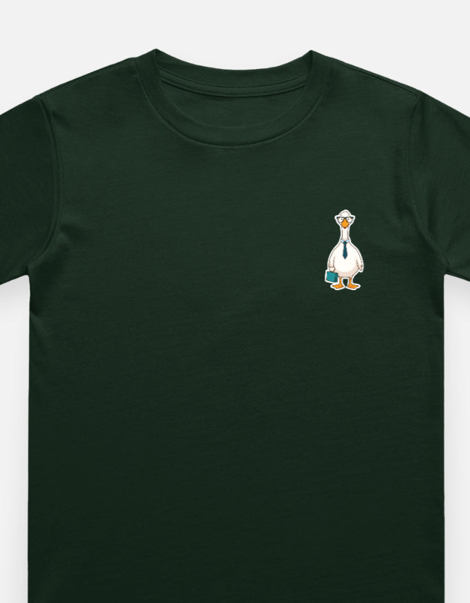 Little Kaavo kids crew tee in Bottle Green, front with pocket print