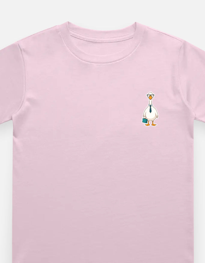 Little Kaavo kids crew tee in Light Baby Pink, front with pocket print