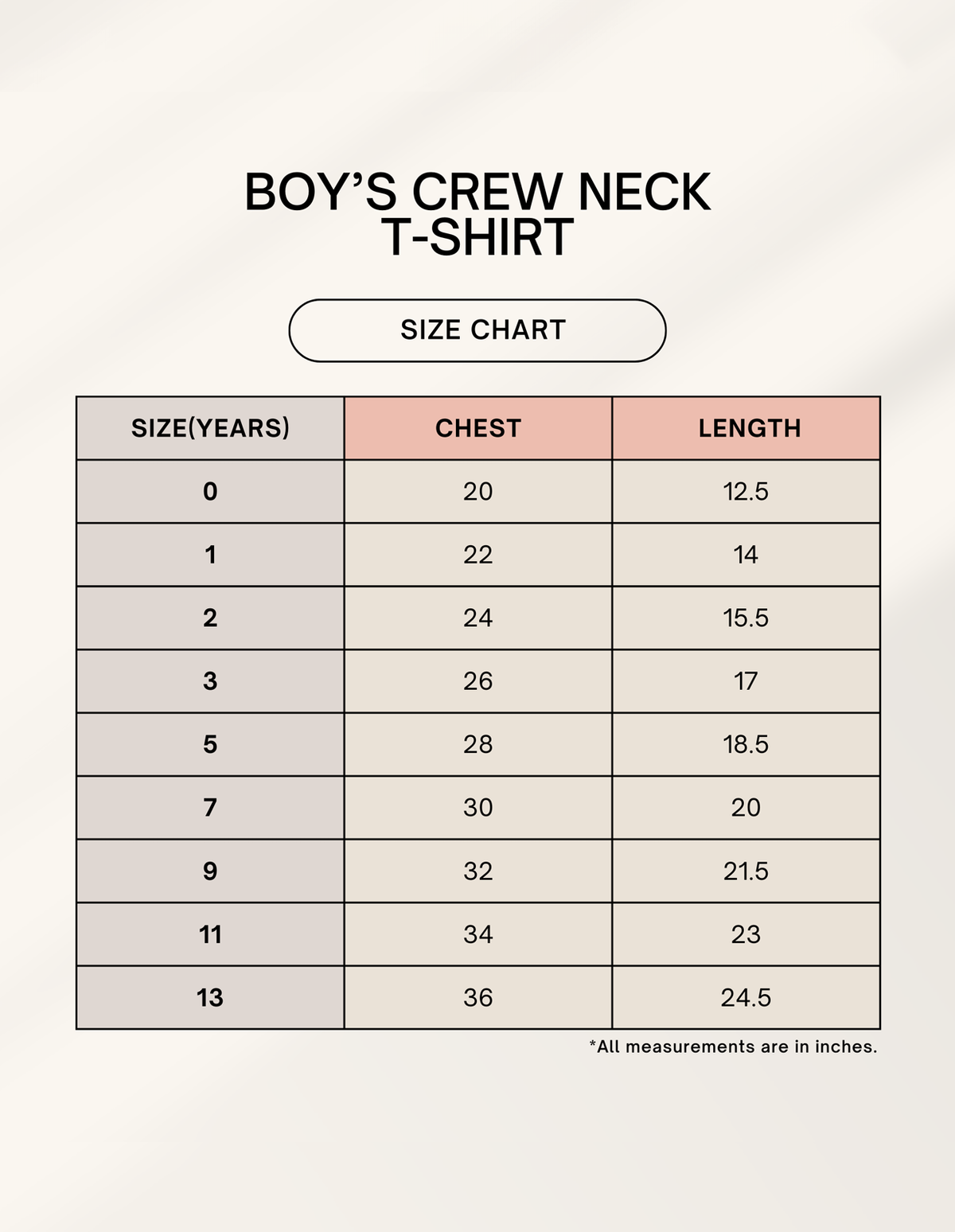 Little Kaavo kids crew tee size chart
